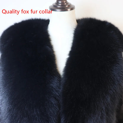 Women's Winter Real Mink Fur Coat with Fox Fur Collar 100% Natural Thick Warm Genuine Jacket Ladies' Outerwear