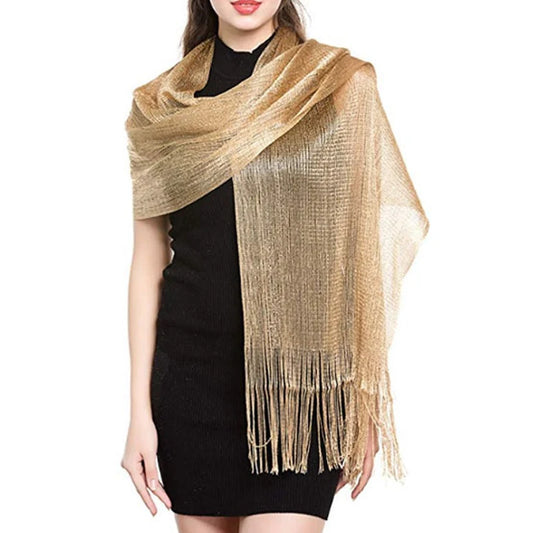Metallic Silk Scarf Bridal Evening Gown Accessory For Women Wedding Party Prom Bridal Shawl Gold Silver Thread