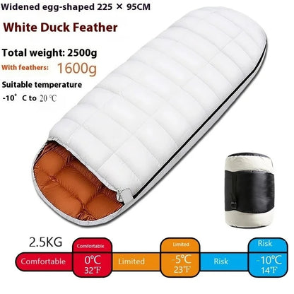 Wider Waterproof Down Sleeping Bag 225CM*95CM for Winter Cold Weather -25~0 ℃ Camping Hiking Backpacking with Compression Sack