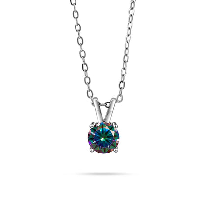 1CT 925 Silver Double Bail Four Prong Round Solitaire Pendant Necklace Round Cut D VVS1 Multi Color Moissanite Gift Fine Jewelry