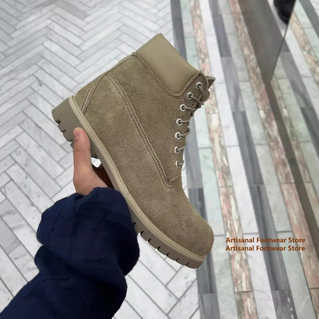 High-Top Big Toe Motorcycle Boots Men's Boots Lace-Up Trendy Outdoor Hiking Boots Designer Handmade Height Increased Men Boots