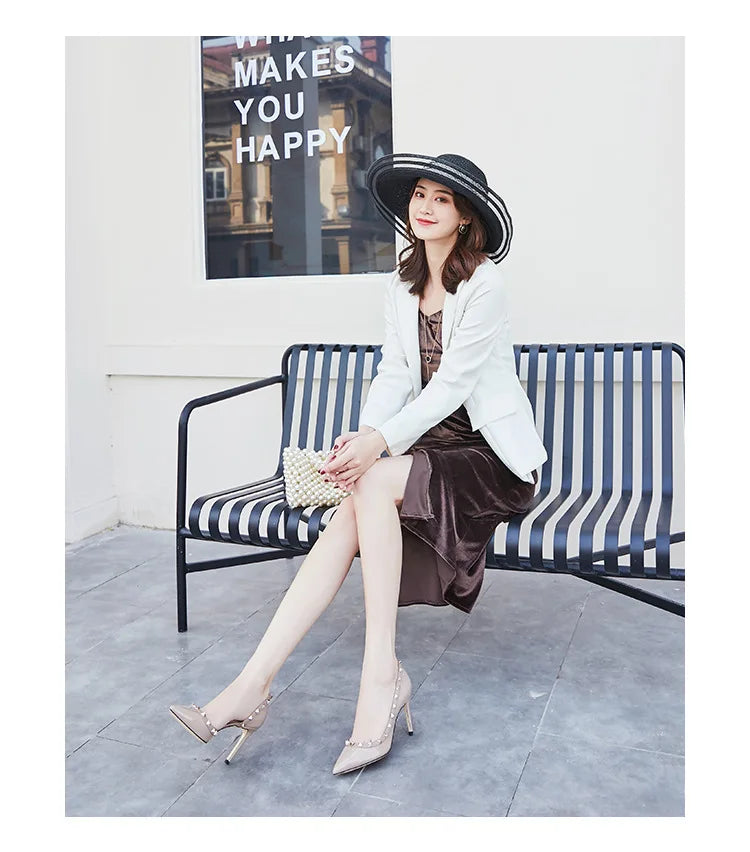 Luxury Brand Women's Shoes Woman Sandals Summer Rivets High Heels Side Empty Female Leather Fashion Prom Ladies Shoes Women 2026