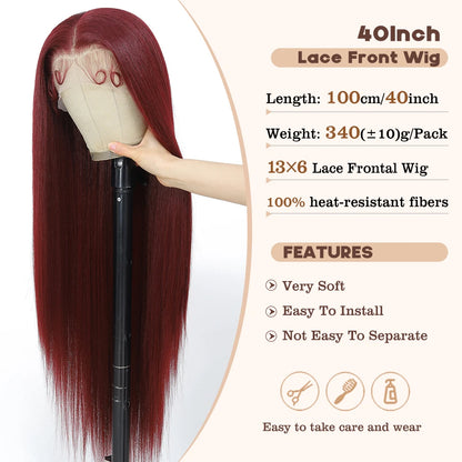 40 Inch Synthetic Lace Frontal Wigs For Women 13x6 Lace Front Wigs With High Temperature Fiber HD Lace Pink Blonde Straight Hair