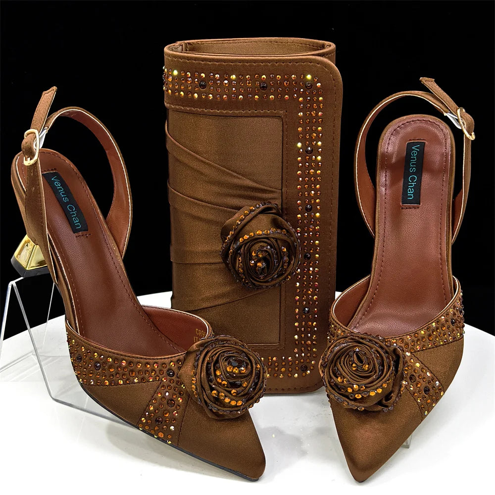 Green Women Shoes And Bag Set African Ladies High Heels Evening Pumps Match With Handbag Clutch Sandals Femmes Sandales CR955