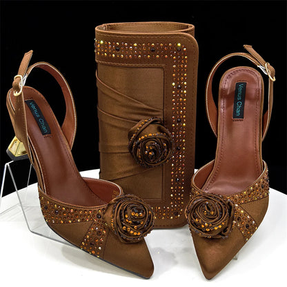 Green Women Shoes And Bag Set African Ladies High Heels Evening Pumps Match With Handbag Clutch Sandals Femmes Sandales CR955