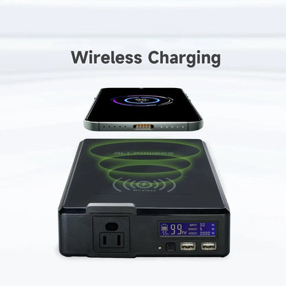 ALLPOWERS 200W Solar Powerbank 154Wh 41600mAh Portable Powerstation Emergency Backup Power with Wireless Charging for Camping RV