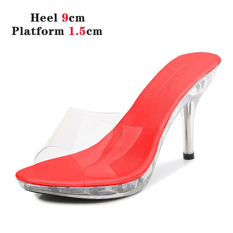 2022 Stripper Heels Women's Luxury Shoes Slippers Sexy Black Pumps Sandals Female Point Toe High Heel Stiletto Hollow Dress Shoe