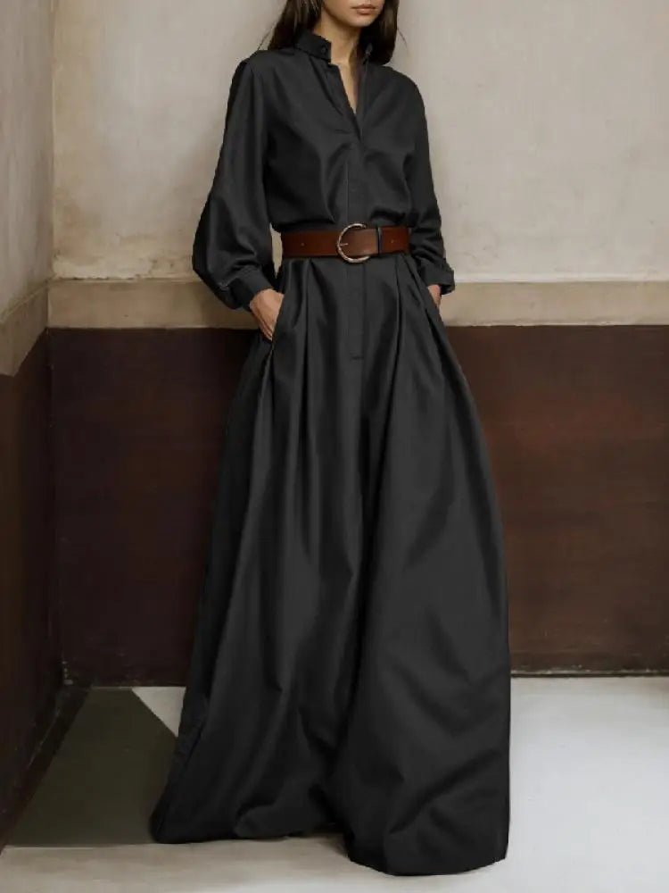 UOOZEE 2026 New Female Fashion High Waisted Wide Leg Jumpsuits Spring Long Sleeves Loose Buttoned V-Neck Office Jump Suits