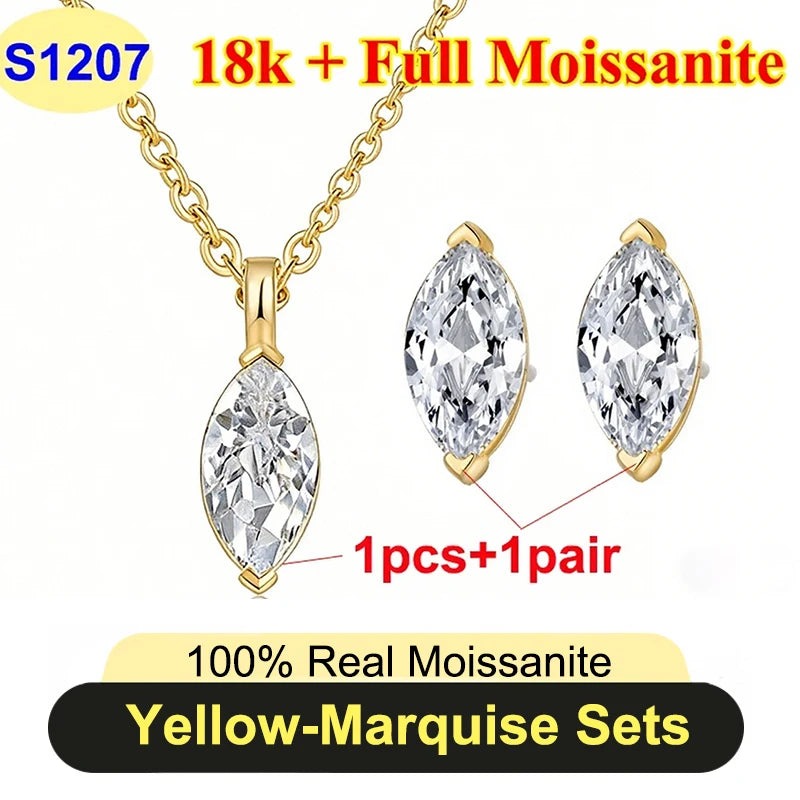 Full Shape 1-3ct Moissanite Women's Moissanite Jewelry Sets 925 Silver Plated 18k Gold D Color Necklace Earrings For Women Gift