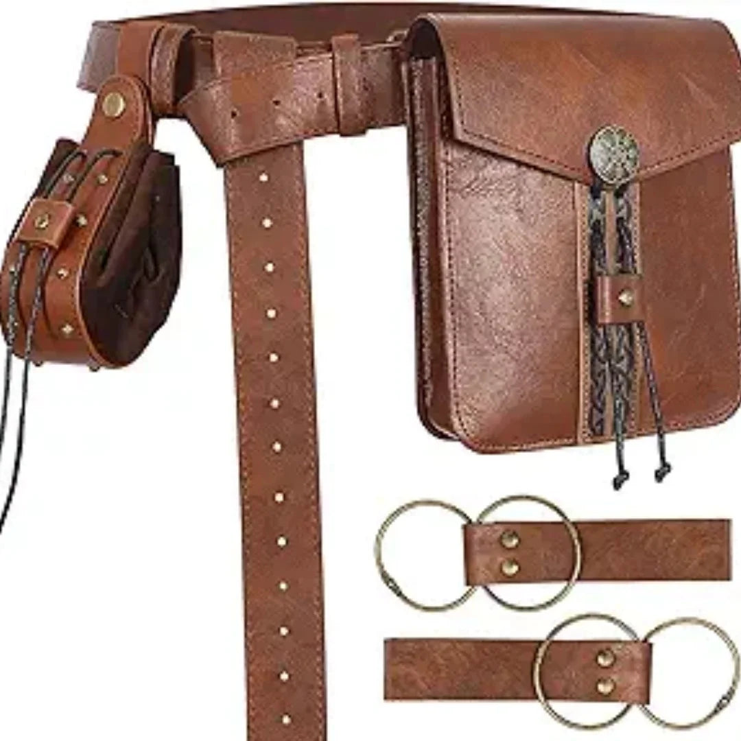 Medieval Belt Pouches - Renaissance Belt Pouch Coin Purse Skirt Hike Set - Medieval Pirate Costume Halloween Cosplay Belt