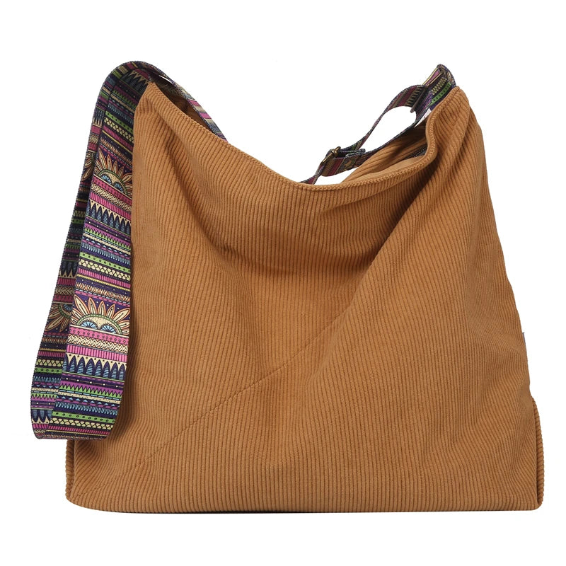 Women Luxury Corduroy Shoulder Bag Large Handbag Big Casual Tote Canvas Lining Solid Cloth Purse Zipper Crossbody Messenger Bags