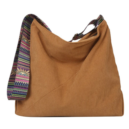 Women Luxury Corduroy Shoulder Bag Large Handbag Big Casual Tote Canvas Lining Solid Cloth Purse Zipper Crossbody Messenger Bags