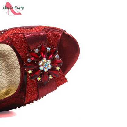 Golden Elegant Ladies Shoes Matching Bag Set Slingbacks Peep Toe Low Heels Fashion New Design Italian for Wedding