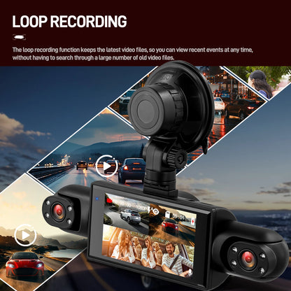 Podofo 1080P Car Dash Cam with Four High-Definition Cameras, Including 480P Left Interior, Right Interior, and Rear Cameras Night Vision Loop Recording Car Driving, Reversing Recorder