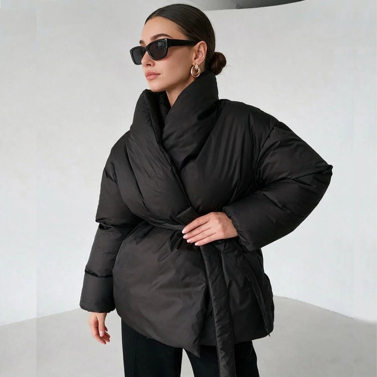 2026 Women Winter Jackets Coat with Belt Fashion Slim Warm Thicken Stand Collar Parkas Coat Female Outwear Top Parkas Jacket