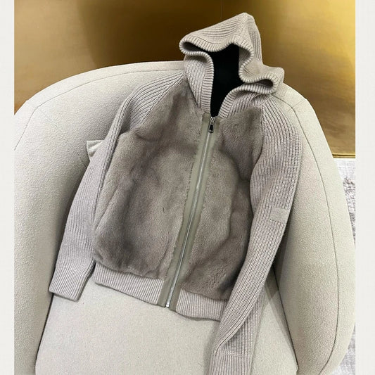 Women Cashmere Coat  Natural Mink fur Jacket Soft H904