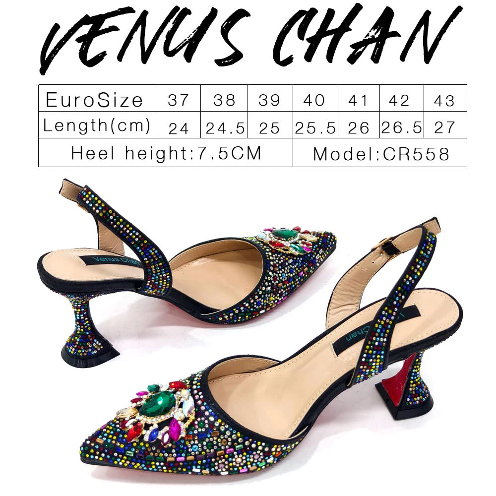 Venus Chan Italian Shoes and Bags Matching Set 2024 Nigerian Heel Party for Women Orange Colour Italian Design Wedding INS 2024