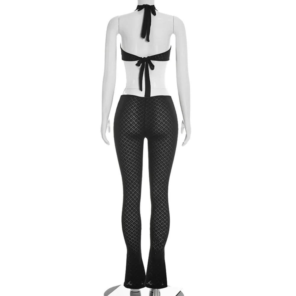 FLARORA Sexy Hollow See Through Jumpsuits Woman Trend Halter V Neck Sleeveless Backless Bandage Jumpsuit Hottie Street Overalls
