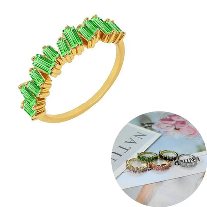 24K Gold Plated Colorful Crystal Gold Rings Turquoise Engagement Wedding Anniversary Ring Light Luxury Fashion Jewelry Gifts A40