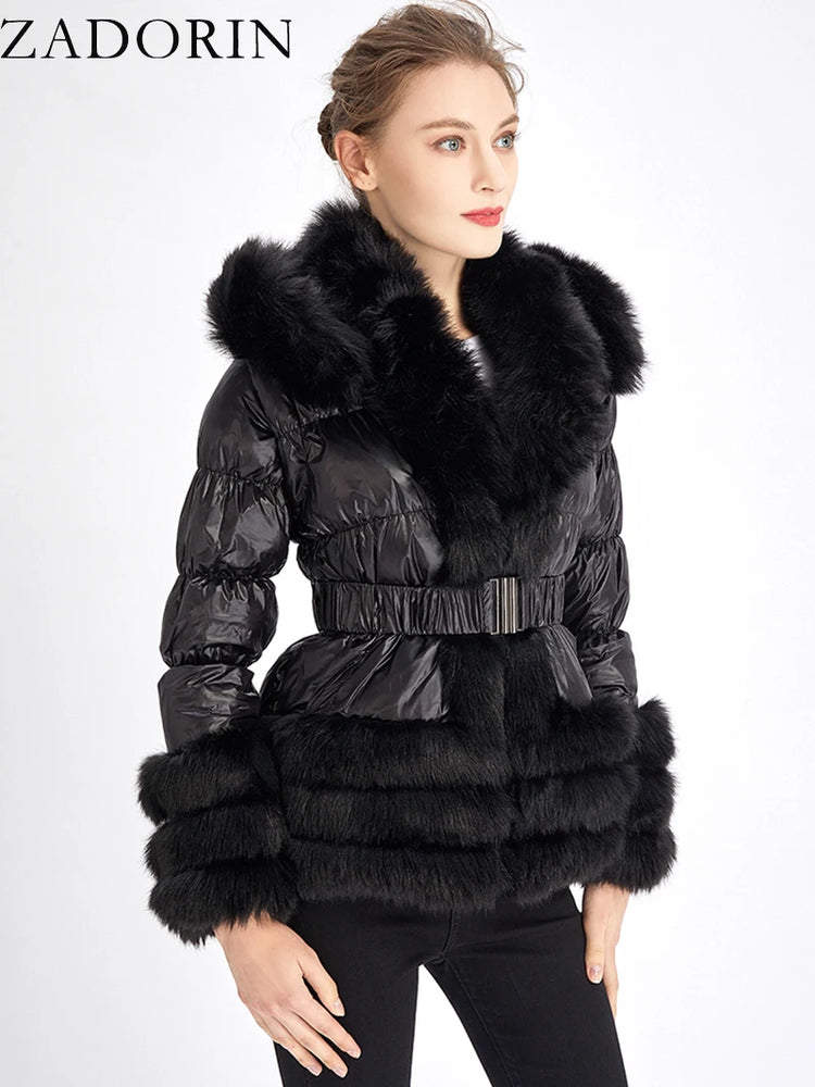 ZADORIN 2026 Winter Woman Clothes Warm White Duck Down Jacket Women Detachable Sleeve and Hood Faux Fur Coat Black Puffer Jacket
