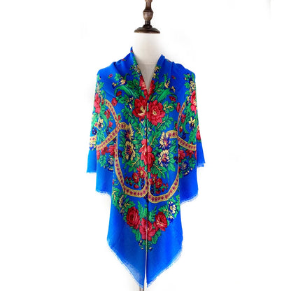 130×130cm Women's Shawl Scarves Thin Luxury Russian National Square Scarf Floral Print Breathable Ethnic Shawl Bandana Summer