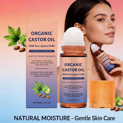 Organic Castor Oil Roller Cold Pressed Unrefined Essential Oil for Hair Eyelash Nail Growth Moisturize Skin Hair Massage Oil