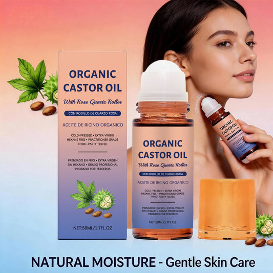 Organic Castor Oil Roller Cold Pressed Unrefined Essential Oil for Hair Eyelash Nail Growth Moisturize Skin Hair Massage Oil