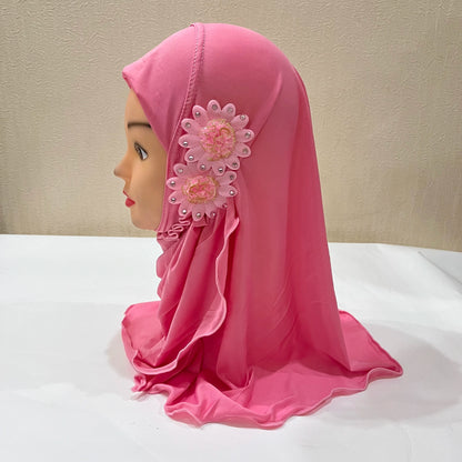 H081 beautiful small girl hijab with flowers cute hijab hats women's caps can fit 2-6 years old girls