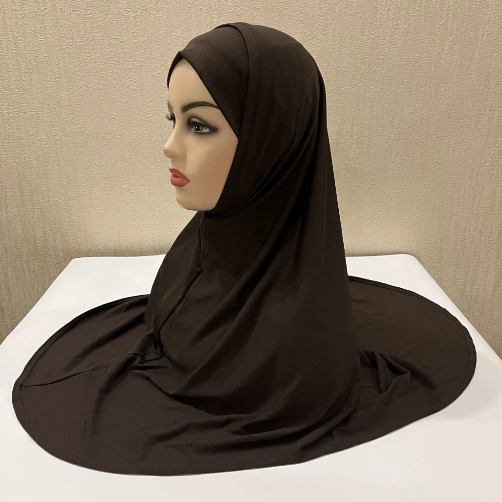 H292 Plain Two Pieces Large size muslim hijab with chin part top quality amira pull on islamic scarf hot sell headscarf