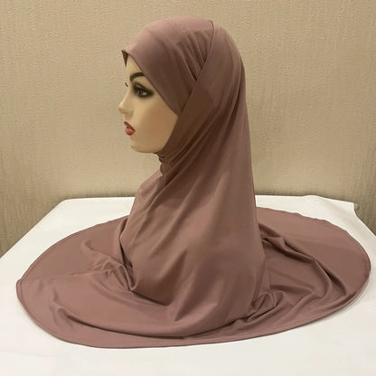 H292 Plain Two Pieces Large size muslim hijab with chin part top quality amira pull on islamic scarf hot sell headscarf