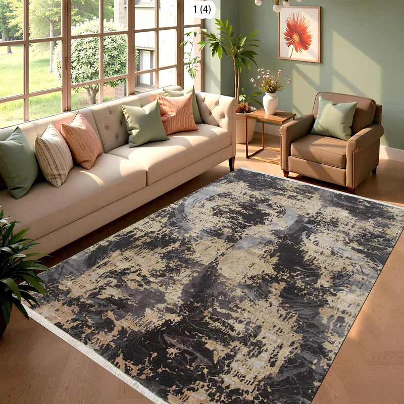 Modern Abstract Geometric Pattern Carpet Grey and Silver Area Rug for Living Room Bedroom Cozy Home Decor Floor Mat
