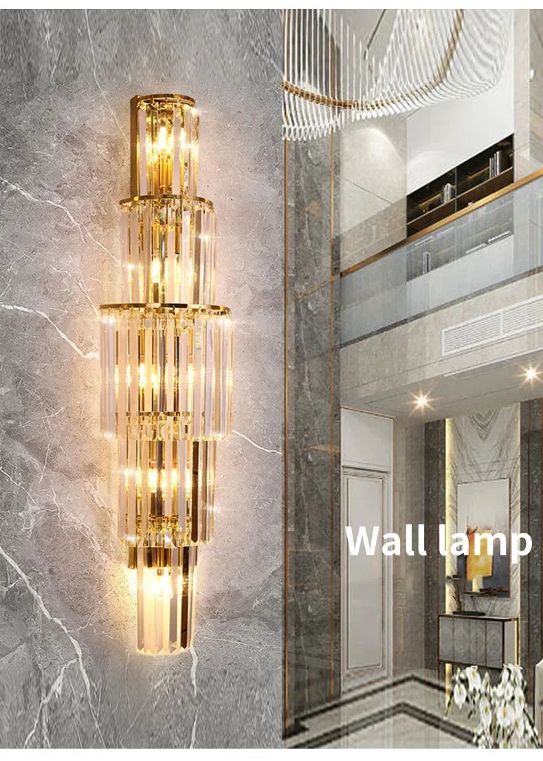 Luxury Hotel Lobby Large Big Crystal Wall Lamp for Club Hall Villa Living Room Bedroom Office Banquet Indoor Lighting Fixtures