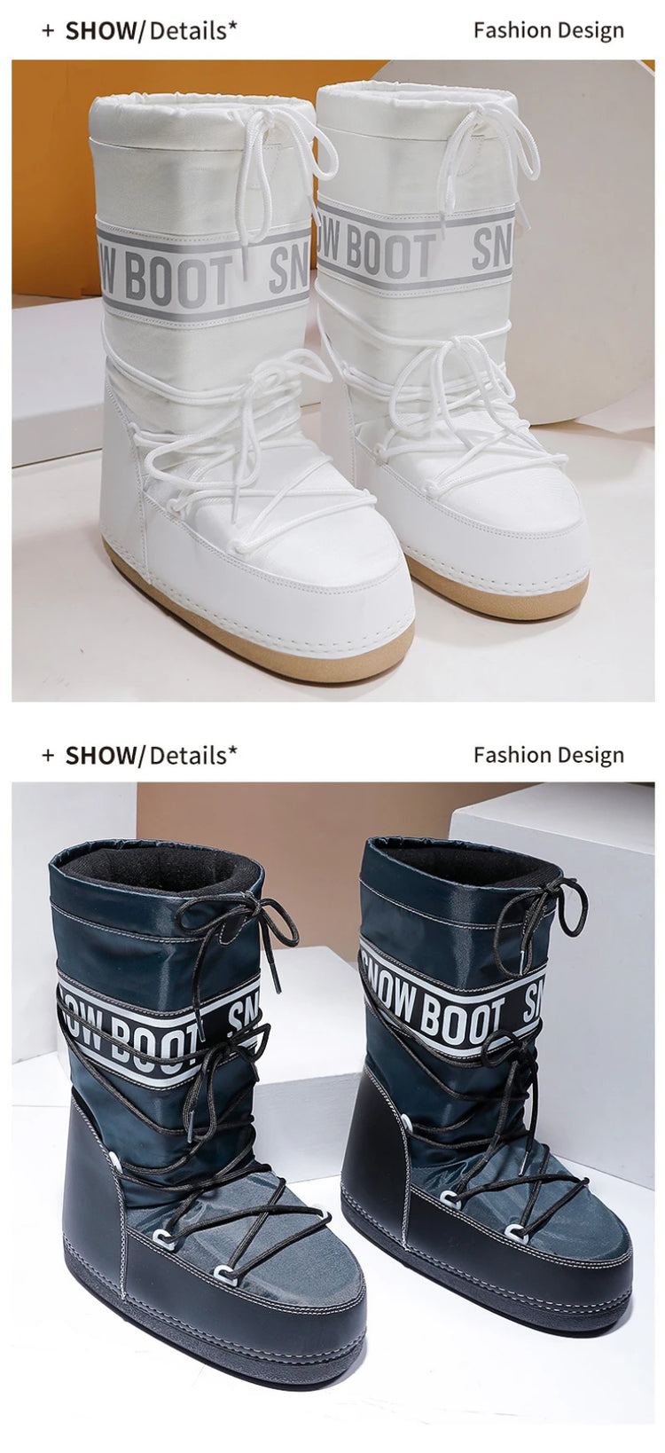2026 New Women High‑Tubed Moon Boots Space Snow Boots Round‑Toe Lightweight Thick‑Sole Warm Insulated Skiing Winter Outdoor Cott