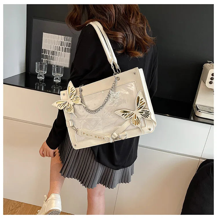 Sweet Y2k Lolita Butterfly Chain Shoulder Bags Trendy Gothic Harajuku Ita Bag Japanese Chic Women Transparent Handbags Crossbody
