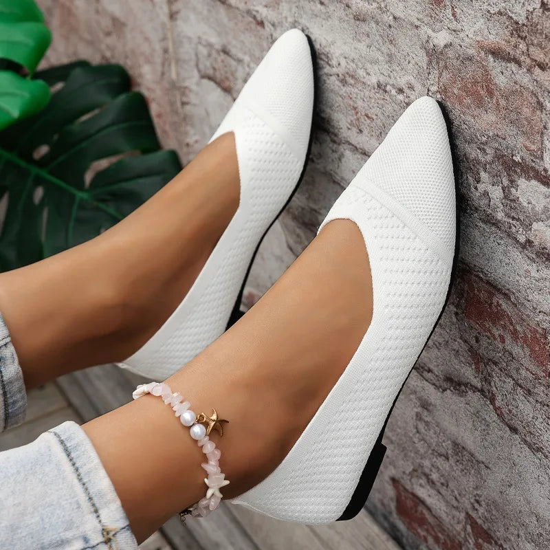 Summer Fashion Solid Color Low-Top Shoes Luxury Round Toe Women's Knit Slip-on Outdoor Walking Shopping Women's Flat Shoes 36-43