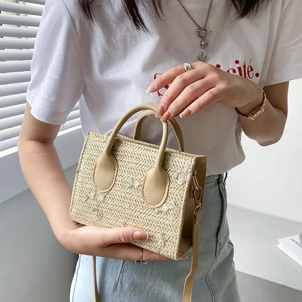Fashion Women Summer Straw Bag Girls Shoulder Bags Casual Handbag Solid Color Crossbody Bags