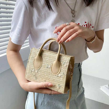 Fashion Women Summer Straw Bag Girls Shoulder Bags Casual Handbag Solid Color Crossbody Bags