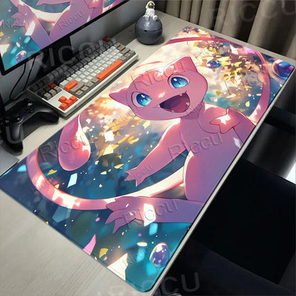 Kawaii P-Pokemon Mewtwo Purple Pattern Gaming Mouse Pads XXL Anti-Slip Rubber Keyboard Desk Mats PC Gamer Accessories Table Pads