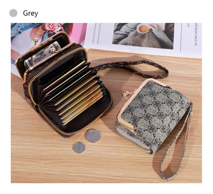 New Wallet Women's Wrist Strap Short Old Flower Zero Wallet Large Capacity Coin Clip Bag Letter Multi Card Card Bag Money Clip