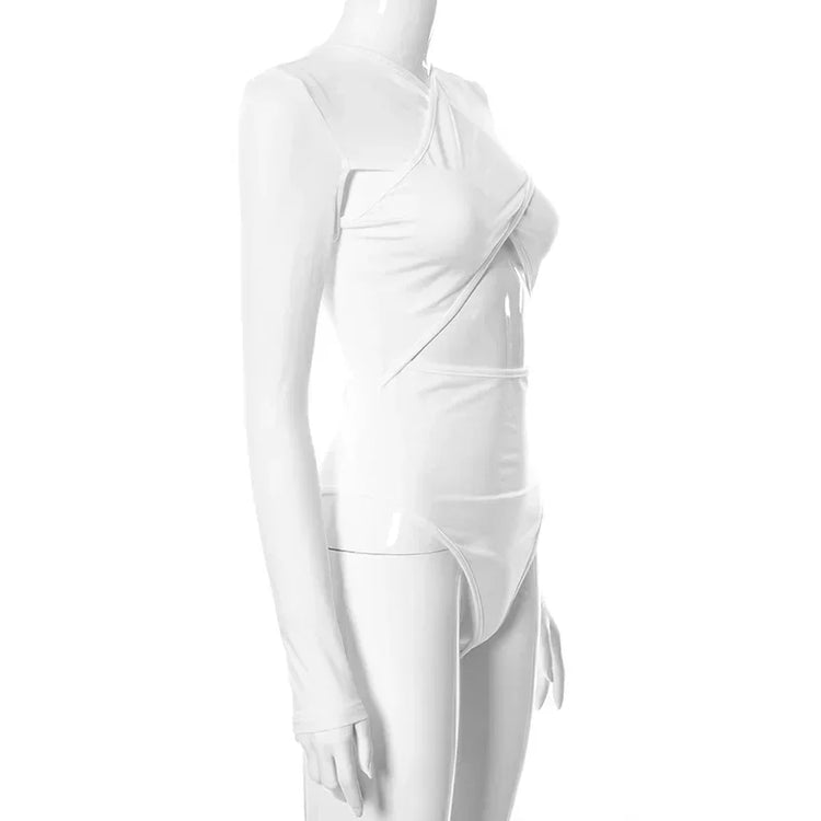 Summer New Women's Jumpsuit Solid Color Cross Hollow Long Sleeve Revealed Waist Slimming Smooths Your Silhouette