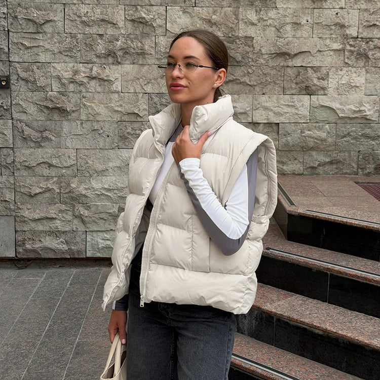 Detachable Sleeve Hooded Quilted Jackets 2026 Winter Ladies Solid 2-in-1 Zippers Waistcoat Cotton Coats Women's Warm Outwear