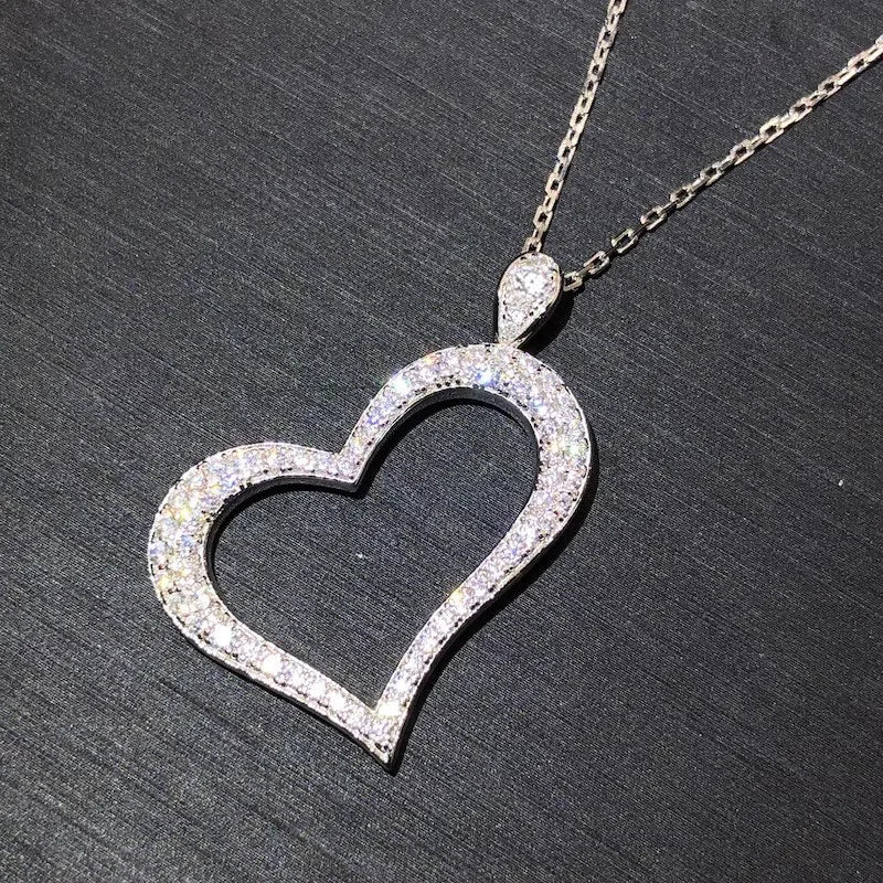 925 Sterling Silver Heart Shaped Pendant Necklace for Women Bling Bling Cubic Zirconia Love Necklace Wedding Party Jewelry Gift