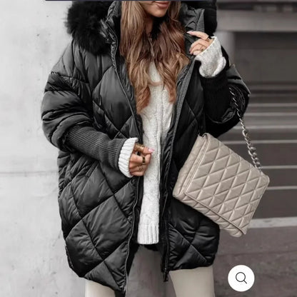 Hooded Cotton Winter Coat Women Street Fur Collar Overcoat Casual Thickened Zipper Warm Jacket Female Parka Tops Outerwear
