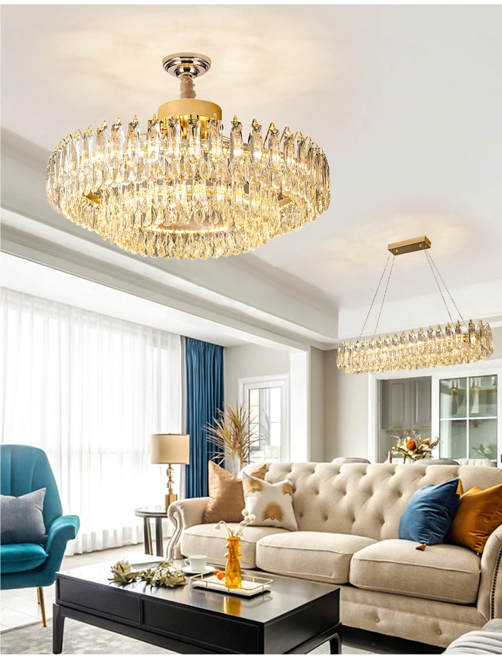 Clear Crystal Ceiling Chandeliers New LED Lights Luxury Rectangle Hanging Lamp Modern Home Decor Lustres for Dining Room Table