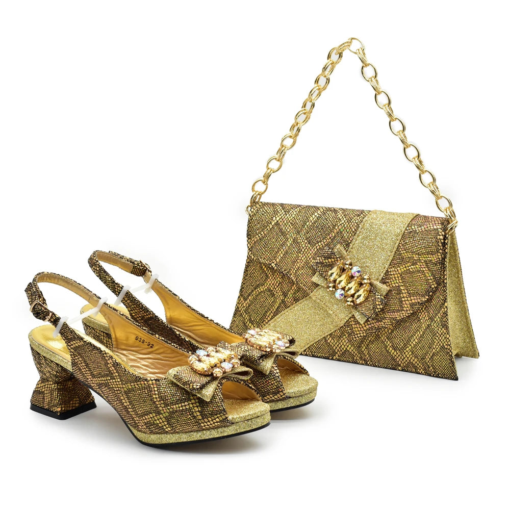 New Arrival Matching Shoes and Bag for Women for Weddings Elegant Woman Heeled Shoes for Party Shoe and Bag Party Italy Set