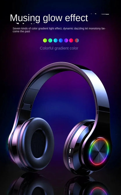RGB Luminous Headset Bluetooth Headphones Noise Cancelling Wireless Earphones for Students Gamers Music Lovers