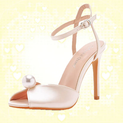 10cm High Heeled Sandals Luxury White Satin Cloth Fish Mouth Women's Shoes Banquet Wedding Dress Bridal Shoes Female