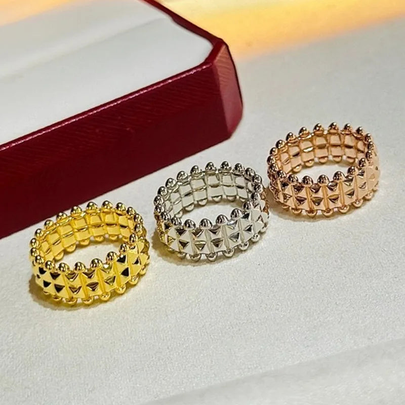 S925 Silver With Rose Gold Wide Rivet Ring Men Women's Classic Design Temperament Fashion Brand Party Luxury Jewelry