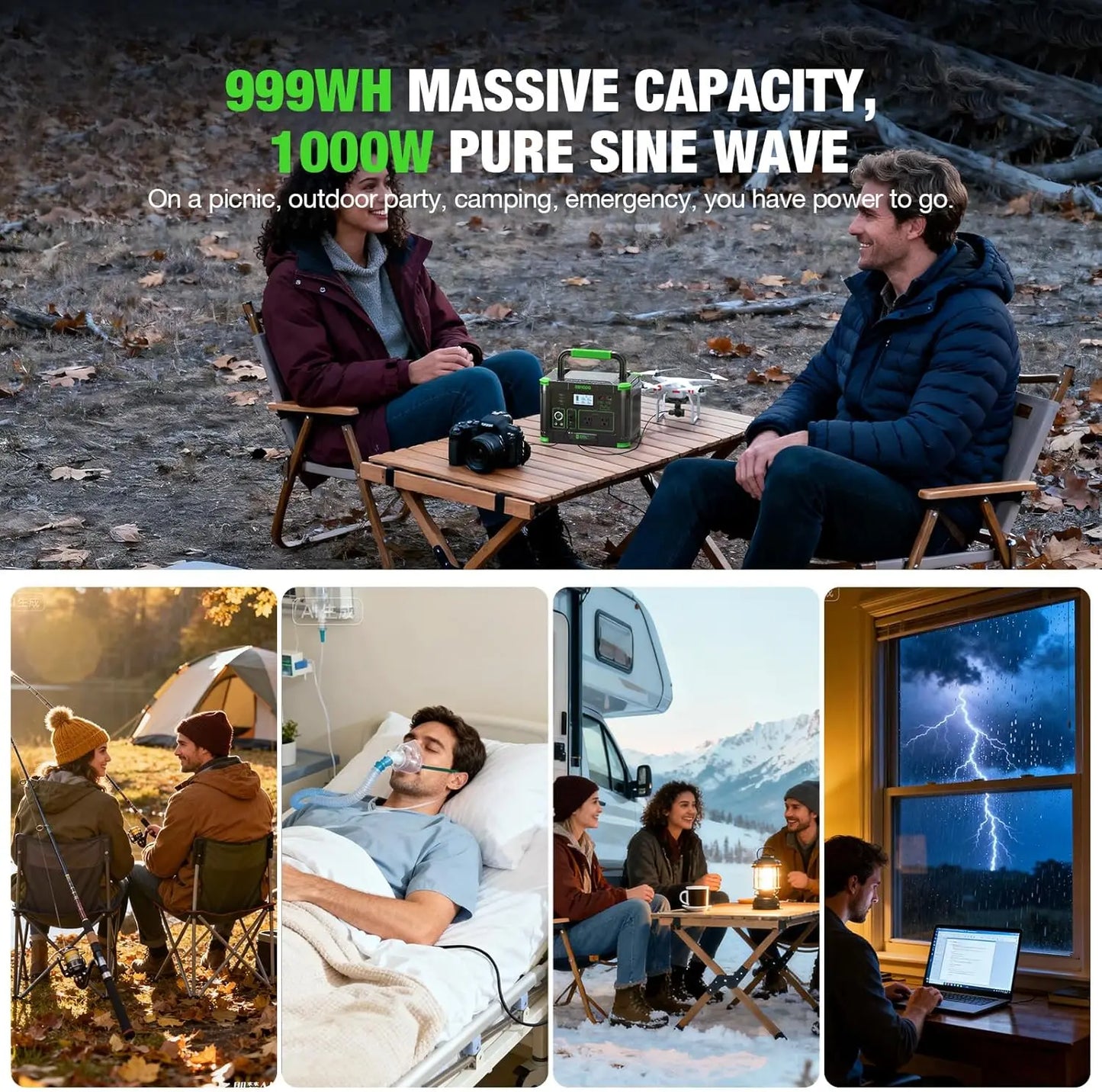EBL 999Wh 1000W Portable Power Station for Camping,Wireless Charger
