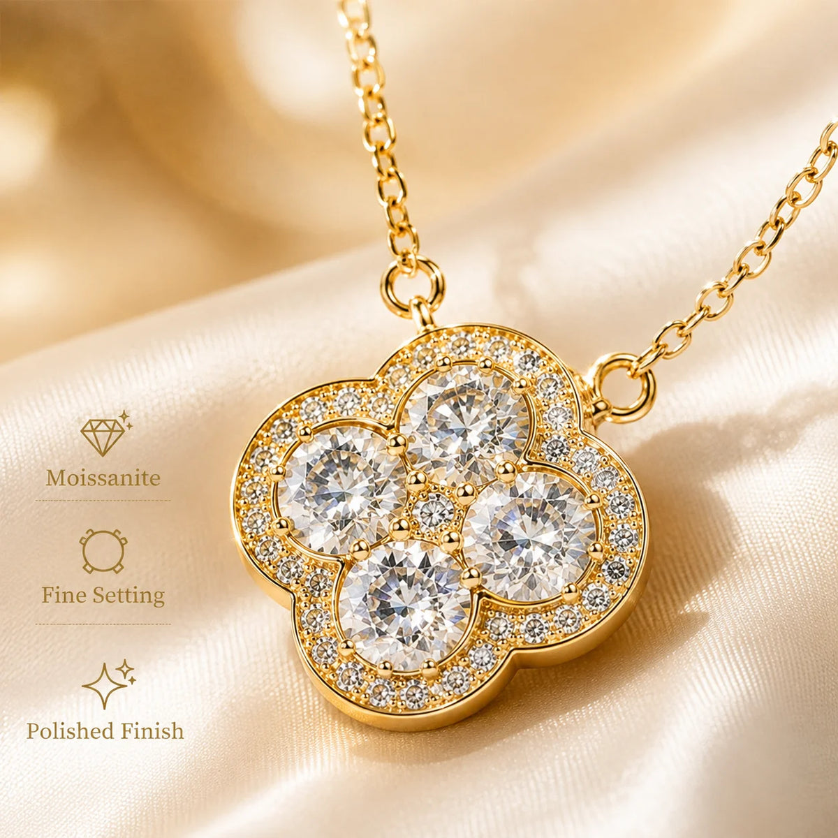 Moissanite Four Leaf Clover Necklace GRA Certificate Plated Copper Lucky Pendant Chain Vintage Gift for Women